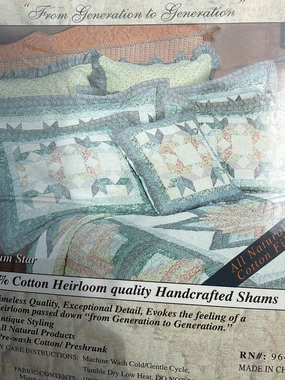 Heritage Collection Millennium Star Quilted Pillow Shams NIP Set of 2 100% Cotto